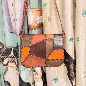 PATRICIA NASH PATCHWORK POSITANO LEATHER 
CROSSBODY SADDLE BAG